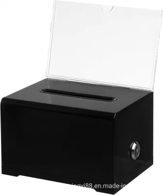 ロックとキー付きの黒いプラスチック募金箱アクリル募金箱